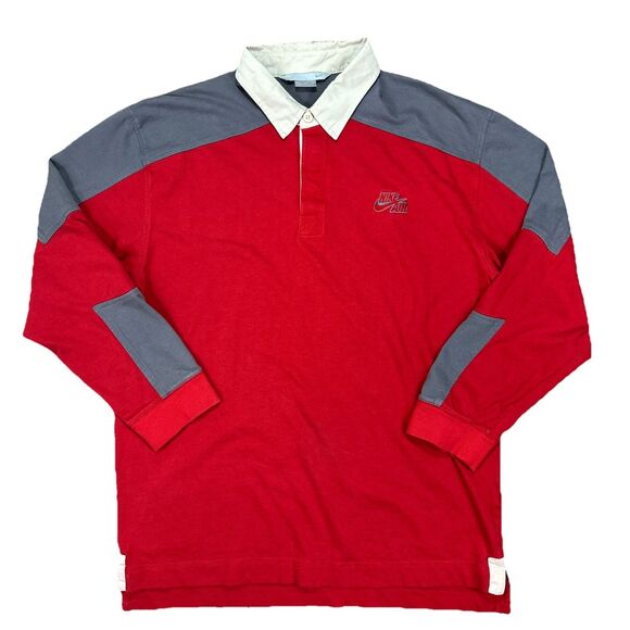 Vintage Nike Air Rugby Polo Shirt Long Sleeve Two Tone Red Gray Men’s Size Large - Picture 1 of 9